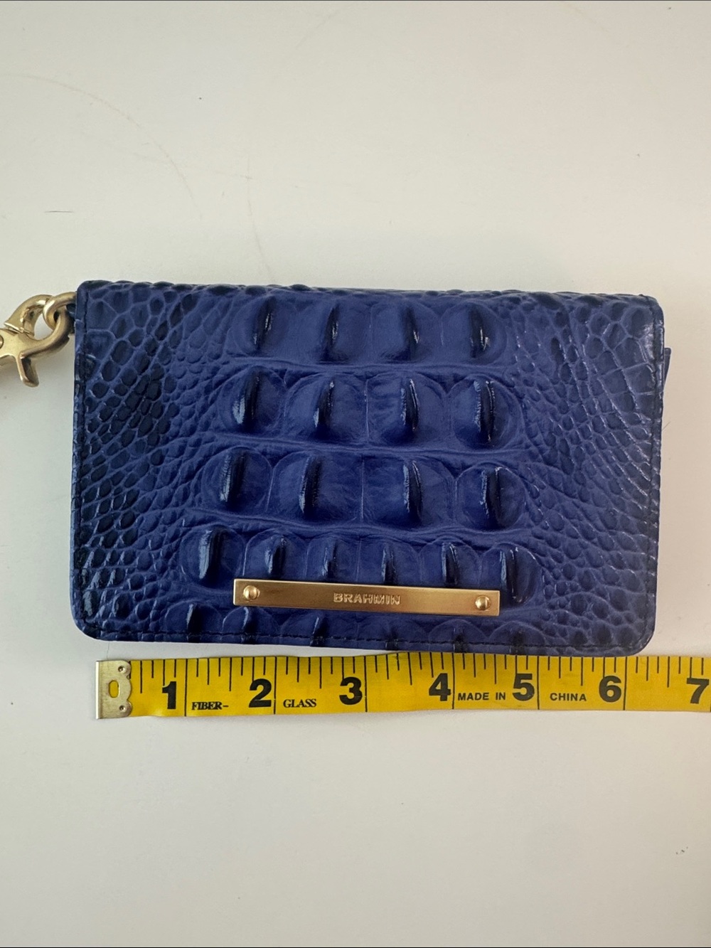 Brahmin Navy Embossed Croc Leather Wristlet with Gold Hardware - Picture 6 of 7